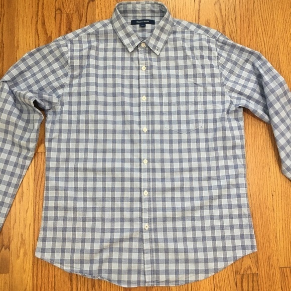 Bowery & Broome Cotton Blue Plaid Long Sleeve Button Down Shirt - Picture 12 of 13